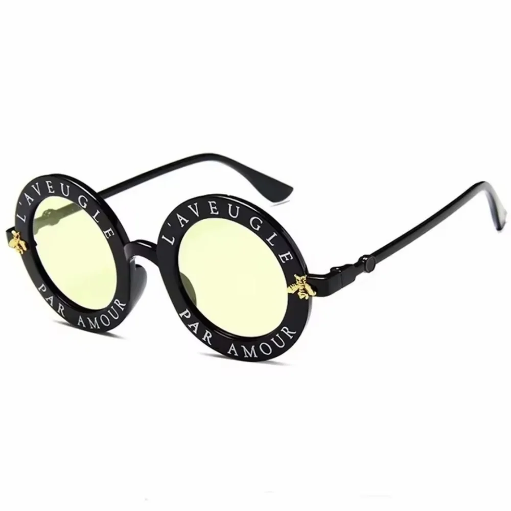 Black Round Sunglasses with Vintage Gold Bee Frames Yellow Gradient Lens Kids